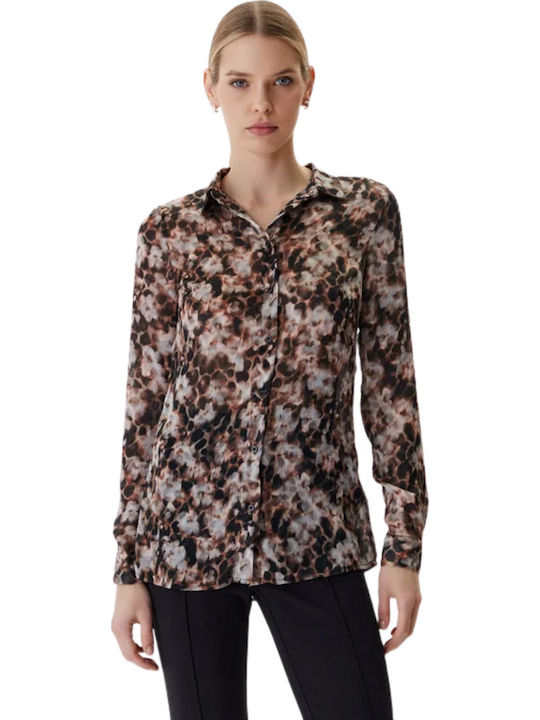 Guess Long Sleeve Women's Shirt Brown Floral