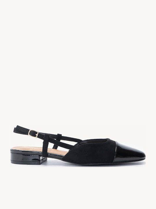 Schwarze Damen Ballerinas Slingback Mit Quaderf...