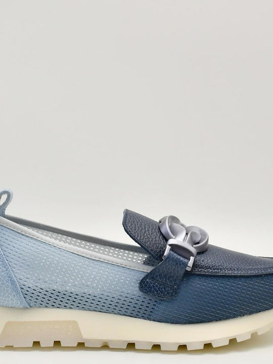 Leather Women's Loafers in Blue Colour