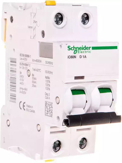 Schneider Electric Power Switch 2p D 1a 6ka Ac Ic60n-d1-2 A9f05201