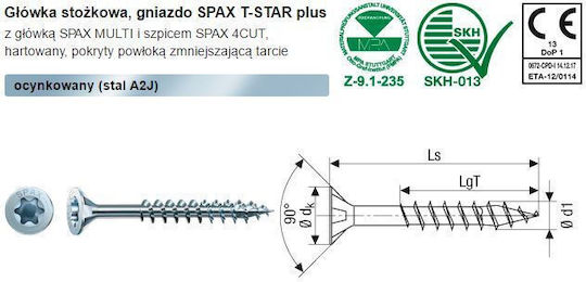 Spax Galvanized Wood Bolts with Diameter M4 and Length 50mm 500 Pieces