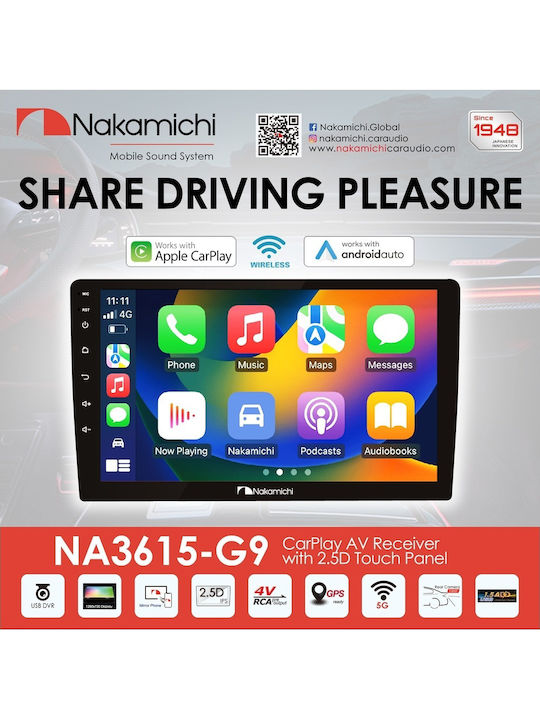 Nakamichi Car Audio System 2004 Bluetooth USB WiFi GPS Apple CarPlay Android Auto with 9 Inch Touch Screen