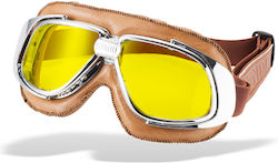 Bandit Riding Goggles Motorcycle Rider Mask Brown Leather Yellow Lenses Classic Goggles Bandit Riding Goggles Motorcycle Rider Mask Brown Leather Yellow Lenses Classic Goggles