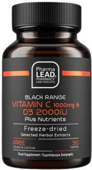 Pharmalead Black Range Vit. C & D3 Βιταμίνη για Ενίσχυση του Ανοσοποιητικού, τo Δέρμα & Αντιοξειδωτική δράση 2000iu 1000mg 30 κάψουλες
