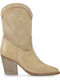 Leather Women's Boots with High Heel Beige