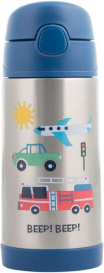 Stephen Joseph Kids Stainless Steel Thermos Water Bottle with Straw Non Spill Blue 350ml