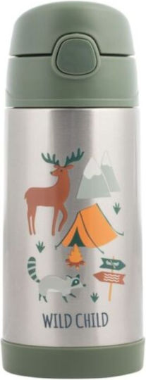 Stephen Joseph Kids Water Bottle Thermos Stainless Steel with Straw Non Spill Wild Child 350ml