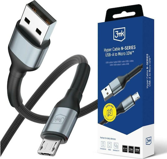 3MK Regular USB 2.0 to micro USB Cable Μαύρο 3m 1τμχ