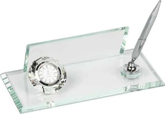 Desktop Office Decorative Crystal Pen Holder & Clock Code 533-534 Transparent