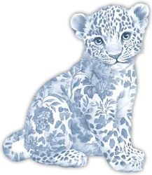 Decorative Wooden Leopard Figure Blue Toile 20cm D19w20 Bal-d19w20