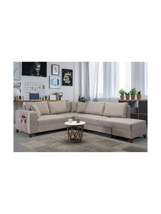 Loft Ъглов Диван Спалня Бежов 230x285x80см