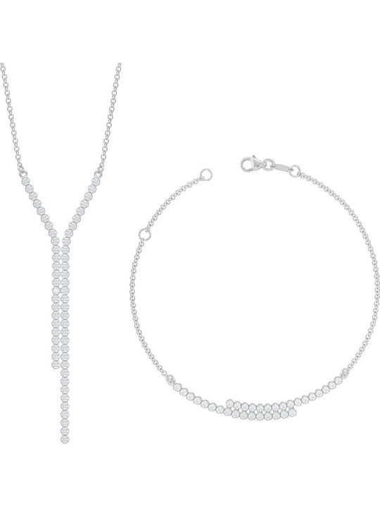 Kiriakos Gofas Σετ με Κολιέ & Βραχιόλι από Λευκόχρυσο 14K με Πέτρες