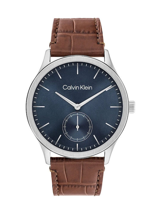 Calvin Klein Tailored Ανδρικό Ρολόι Μπαταρίας με Καφέ Δερμάτινο Λουράκι