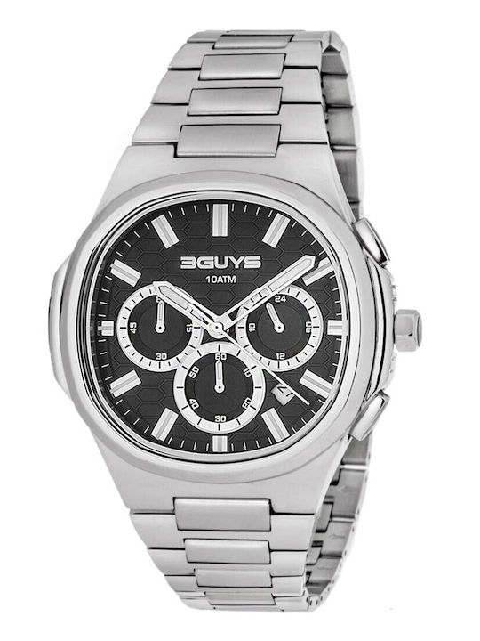 3Guys Men's Battery Watch with Silver Metal Bracelet