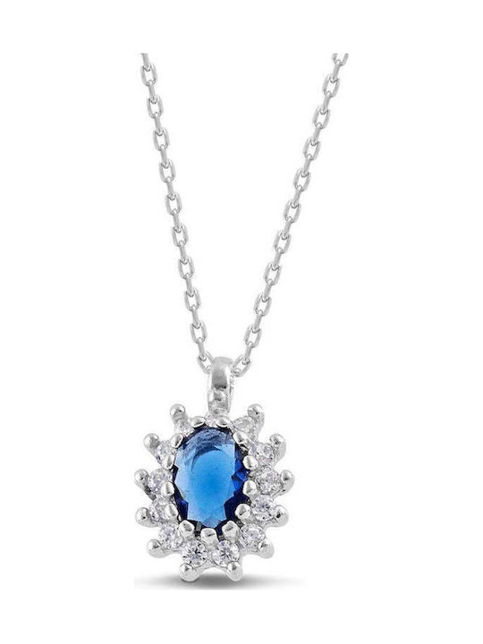 Themelidis Jewels Halskette Rosette aus Silber mit Zirkon Blauen