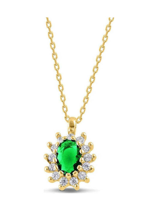 Themelidis Jewels Rosette Necklace Made of Gold Plated Silver with Green Zircon