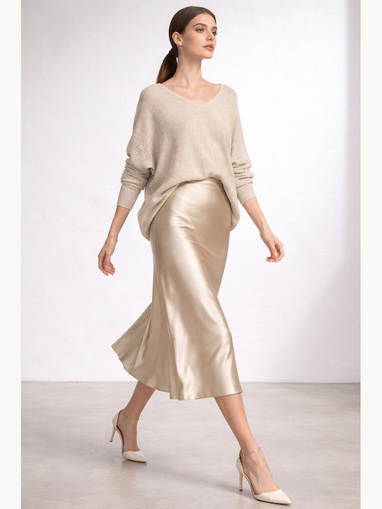 Damen Pullover mit V-Ausschnitt Gold