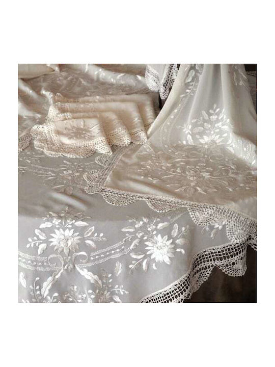 Checkered Silk Tablecloth Set 5 Pieces Beige 125x125cm