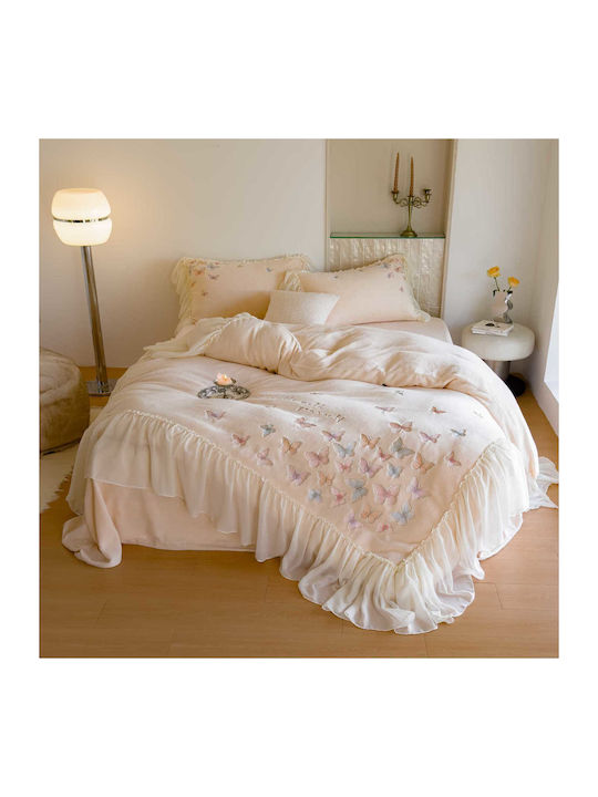 Σετ Παπλωματοθήκη Milk Velvet Υπέρδιπλη 220x240cm 2 Μαξιλαροθήκες & 1 Σεντόνι Butterfly