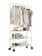 Wheeled Floor Garment Rack Metal White 170x56cm