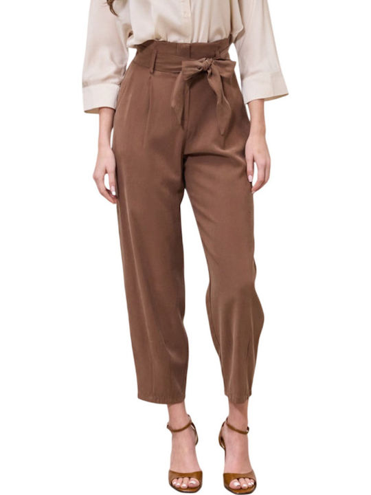 Enzzo Women's Fabric Trousers Brown