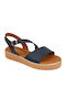 Leder Flache Sandalen Für Damen Marineblau
