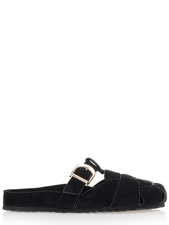 Flat Suede Mules σε Μαύρο Χρώμα