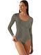 Jadea Dunkles Beiges Baumwoll Damen-Bodysuit mit Rollkragen 4154