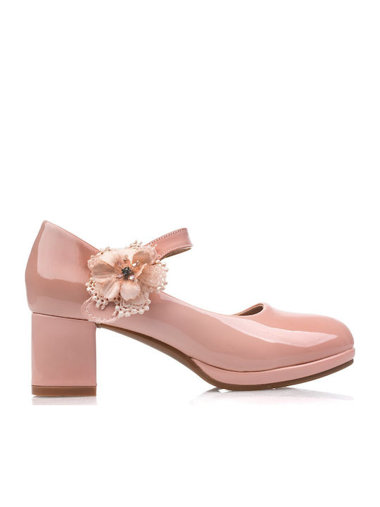 Kids Ballerinas with Hoop & Loop Closure Patent Leather Pink