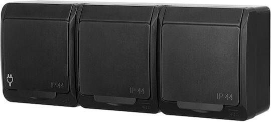 Nasielsk Triple Socket Elektro-plast Nasielsk Hermes 0326-09 Grounding 3x2p+ Schuko Black