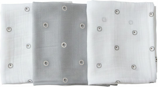 Gamberritos Kids Circles Păturici Swaddle Din Muselină Gri 80x80cm 3 Bucăți