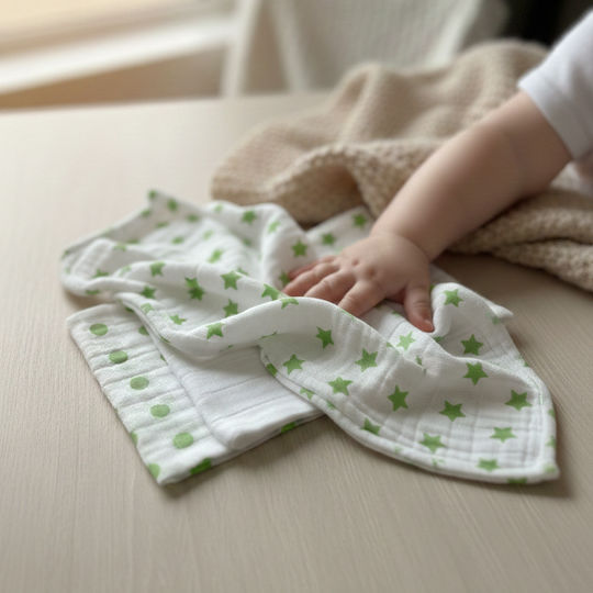 Gamberritos Kids Stars & Dots Baby Swaddle Blanket Muslin Green 80x80cm 3 Pieces