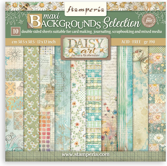 Scrapbooking Papers 10 Pieces 30.5×30.5cm Stamperia Daisy Art Backgrounds