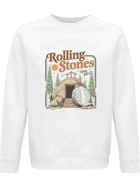 Sweatshirt Organic Unisex " Rolling Stones Funny Easter Edition " White