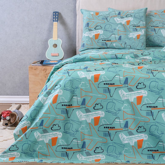 Melinen Сет Единични Памучни Спални Комплекти с Ластик Planeur Kids Line 100x200см 3 Бройки