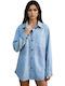 Long Sleeve Women's Denim Shirt Snow Blue