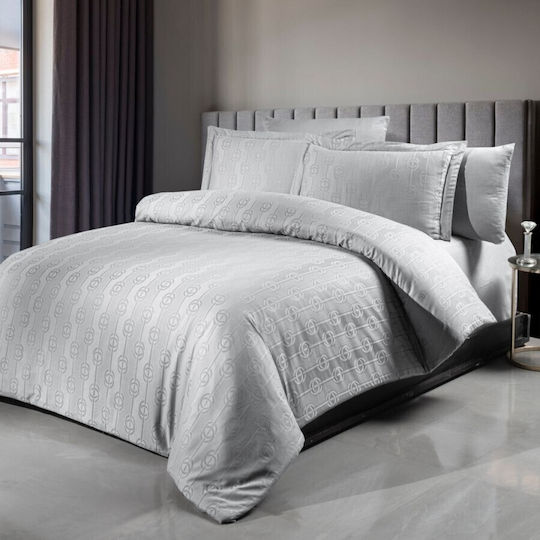 First Choice Set Huse Pentru Pilote Din Bumbac Dublu Cu 4 Fețe De Pernă Și 1 Cearceaf 200x220cm Norel Gri