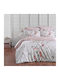 First Choice Set Huse Pentru Pilote Din Bumbac Dublu Cu 4 Fețe De Pernă Și 1 Cearceaf 200x220cm Matilde Alb Cu Flori Roz Piersică
