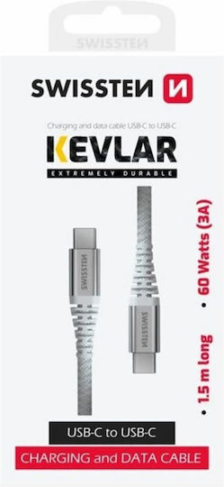 Swissten Kevlar USB-C Cable USB-C 60W 3A Extra Durable 1.5m White