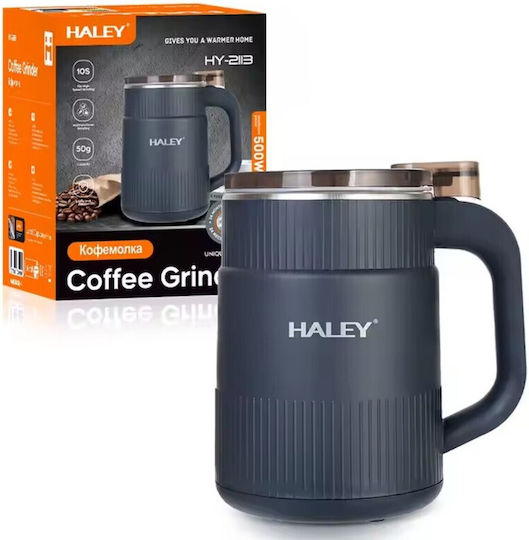 Haley Râșniță Electrică de Cafea 500W cu Capacitatea de Măcinare a Boabelor 50gr și Niveluri de Măcinare Albastră