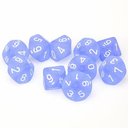 10 Dice Set D10 Frosted Blue White
