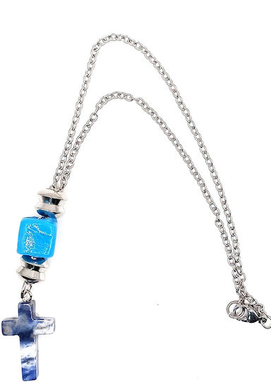 Γουρι Αυτοκινητου Athinodorou Handmade Ατσαλινο Σταυρο Ημιπολυτιμο Λιθο Σοδαλιτη 05mm00031