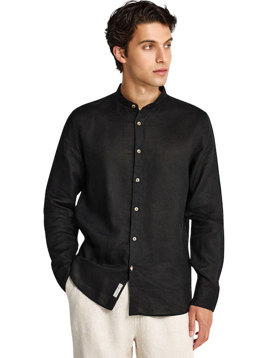 Funky Buddha Leinen-Herrenhemd Schwarz