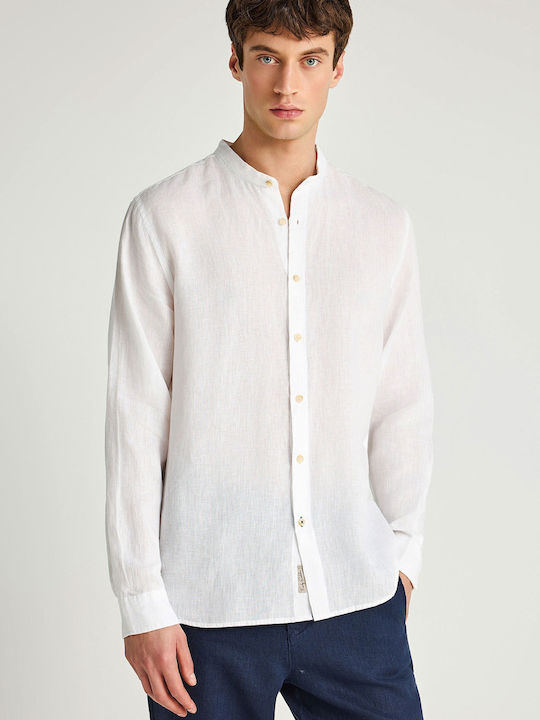Long Sleeve Linen Shirt in Regular Fit White