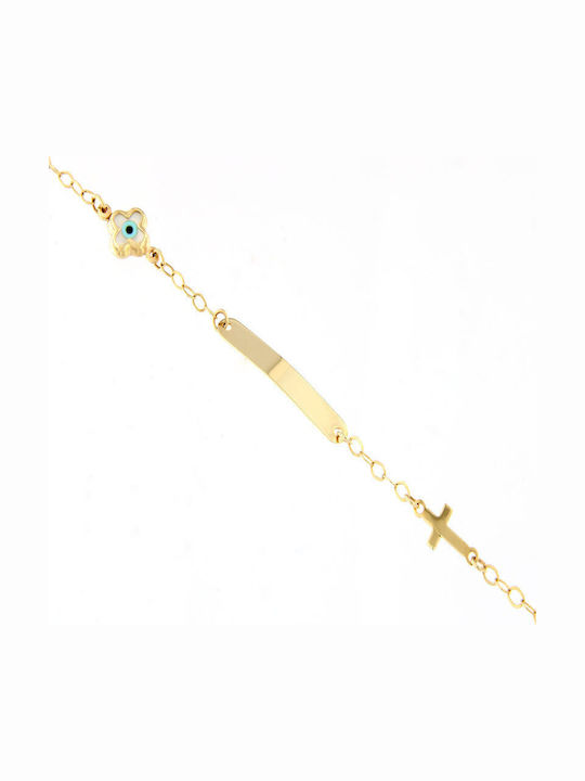 Ios Kids Bracelet ID in 14K Gold with Cross Evil Eye & Stones