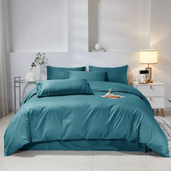 Σετ Παπλωματοθήκη Βαμβακέρή Μονή 160x240cm 1 Μαξιλαροθήκη & 1 Σεντόνι Τιρκουάζ