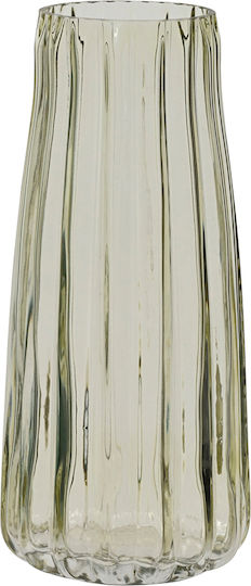 Kaemingk Decorative Glass Vase Green with Embossed Stripes Diameter 10cm x Height 21.5cm