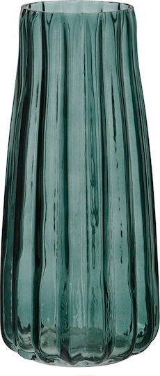 Kaemingk Decorative Vase Glass Dark Green with Embossed Stripes 10xY21.5cm