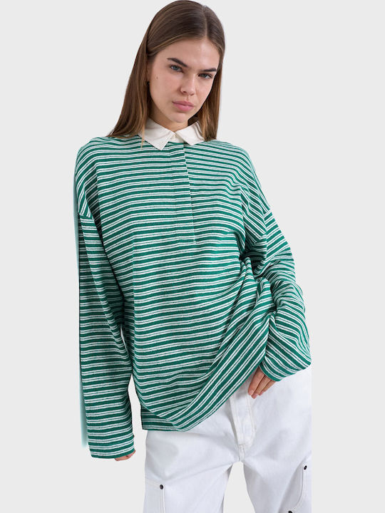 Damen Polo Bluse Langärmelig Grün