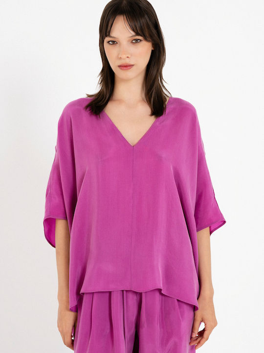 Women's Blouse with V-Neck Pink